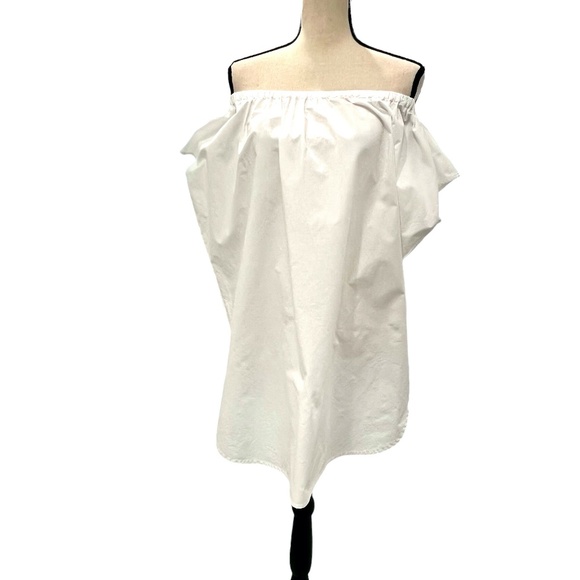 ORGANIC BY JOHN PATRICK BRIGHT WHITE COTTON POPLIN OFF THE SHOULDER TUNIC - Picture 1 of 16